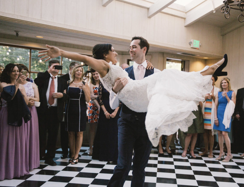 Couple sharing their first dance at Gardener Ranch