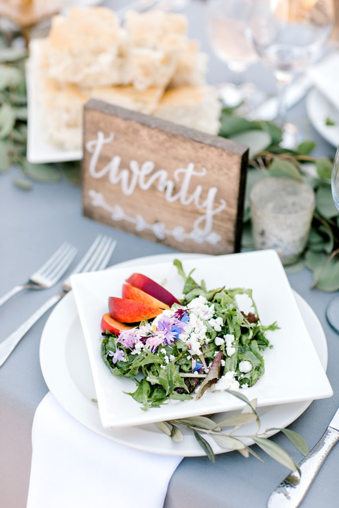 Colorful wedding salad with stone fruit