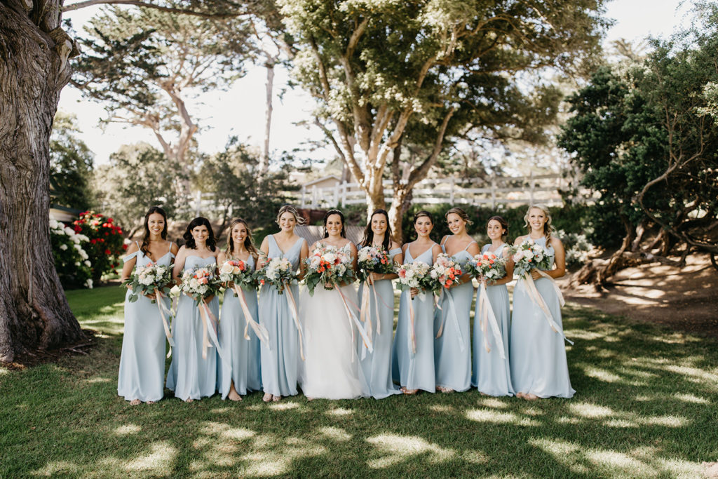 Bride and Bridesmaids holding bouquets at Carmel Mission Ranch