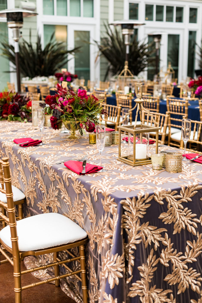 Indian wedding tables and linens and florals