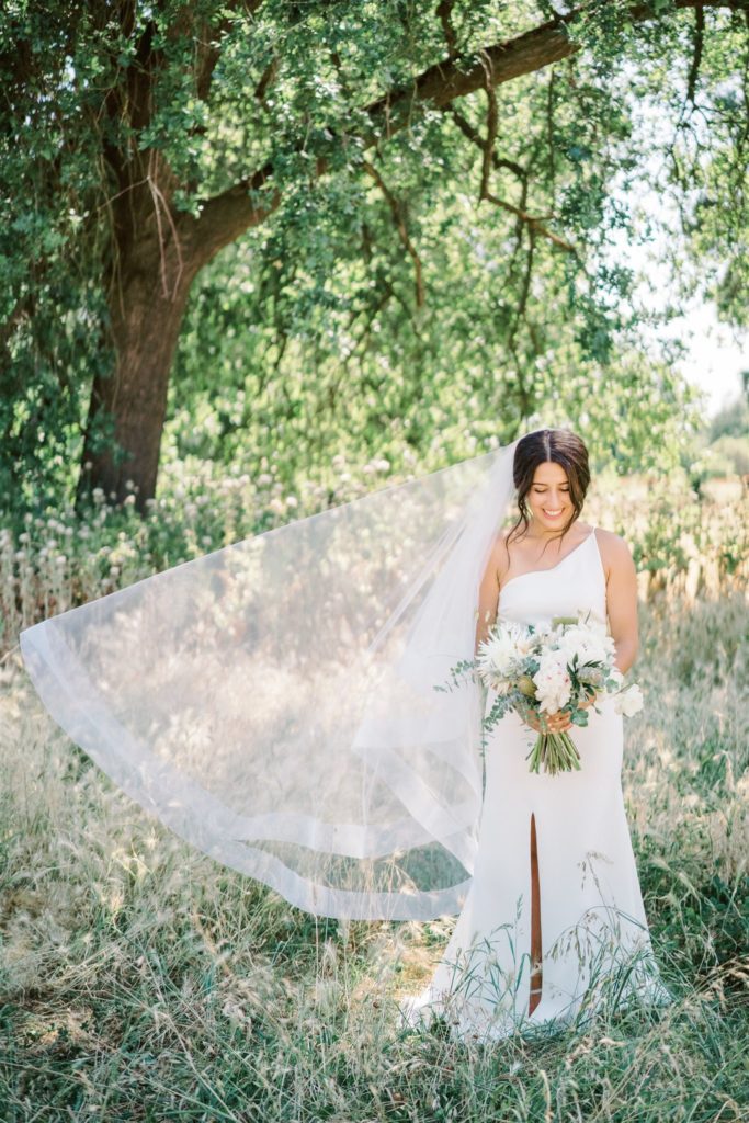 Bride with Flowy Veil Under a Tree