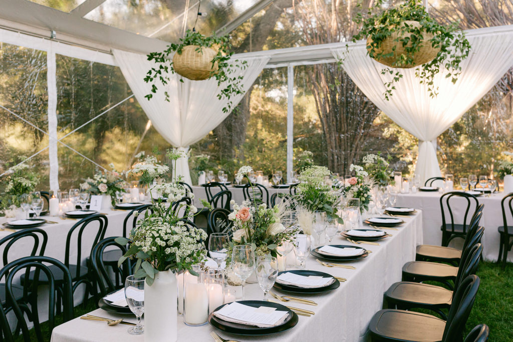 Reception Tent with Hanging Lanterns and Greenery